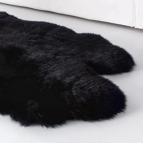 Miniatura 3 de HUAHOO Alfombra Premium de Piel de Oveja Negra, Real, de Australia, Natural, de Lujo, de Lana de Cordero Esponjosa, para Área, Fundas de Asiento