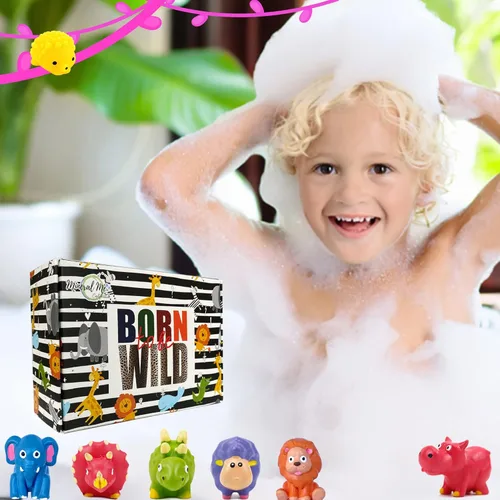 Miniatura 7 de Bombas de baño para niños con juguetes en el interior – Baño orgánico de burbujas con juguetes de animales de la selva. Pelotas de baño de spa