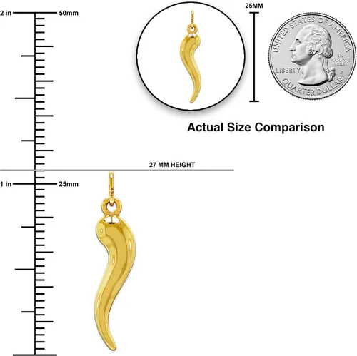 Miniatura 5 de CA CHARMAMERICA Gold Italian Horn Charm - 1410 Karat Solid Gold - Dangle Charm - Cornicello Charm Pendant