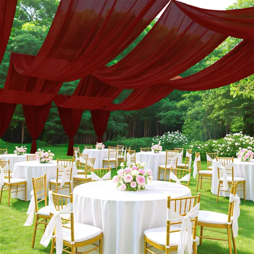Miniatura 7 de FUHSY Cortinas de techo para arco de boda, tela drapeada, tela de gasa, cortinas de gasa burdeos para telón de fondo, 5 x 20 pies, 2 paneles