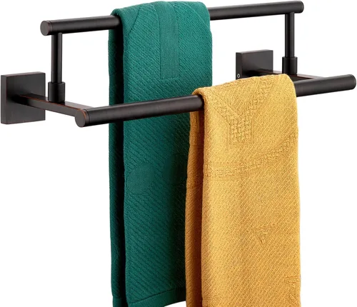 Miniatura 10 de KOKOSIRI Toalleros de baño de 36 pulgadas, rieles dobles para toallas, portatollas negro mate extralargo para cocina, inodoro, acero inoxidable