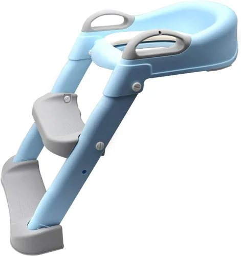 Miniatura 9 de Escalera de asiento de entrenamiento para niños pequeños, silla de inodoro con escalón más ancho, entrenador de baño para niños pequeños Azul