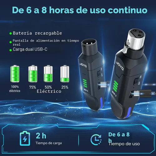 Miniatura 5 de JOYO Sistema de micrófono inalámbrico de 2.4 GHz, transmisor y receptor XLR de 4 canales, adaptador de micrófonos de condensador dinámico/alimentado