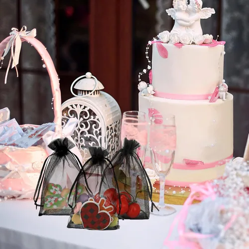 Miniatura 5 de Bolsas de organza, 50 bolsas de organza de 4 x 6 pulgadas, bolsas negras para recuerdos de boda, bolsas de malla, bolsas de regalo de joyería