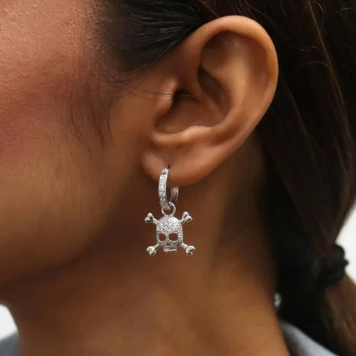 Miniatura 9 de BERRICLE Sterling Silver Cubic Zirconia Skull Dangle, Stud Earrings for Women – Trendy Gothic Sparkle