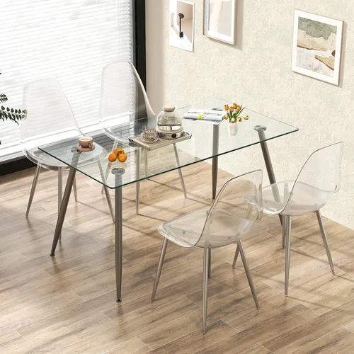 Tangkula Juego de 4 mesas de comedor para 4, mesa y sillas de cocina modernas, mesa y sillas de cristal para sala de estar pequeña, cocina