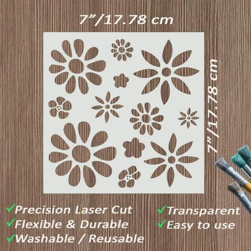 Miniatura 2 de DLY LIFESTYLE Plantilla Boho – Flores pequeñas – 7 x 7 pulgadas – Arte y manualidades – Lienzo, papel, tela, paredes, muebles