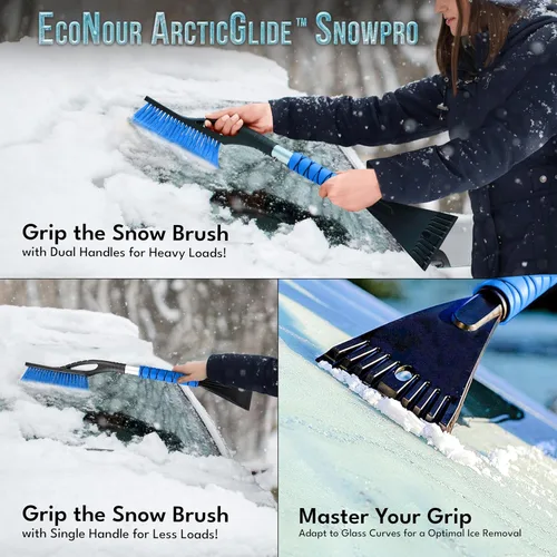 Miniatura 2 de EcoNour Rascador de nieve y cepillo de coche de aluminio de 27" Cabeza de cerdas entrelazadas con cuerpo de metal para rascador de hielo