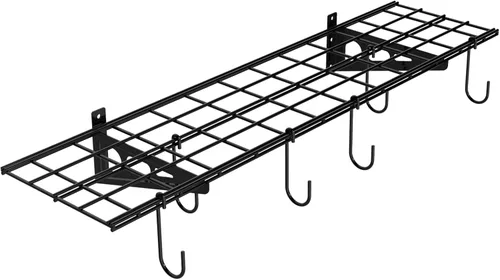 FLEXIMOUNTS Estantería de Pared para Garaje, 1 x 4 pies, Incluye 6 Ganchos para Bicicleta, Sistema de Organización de Estantería de Pared para Negro