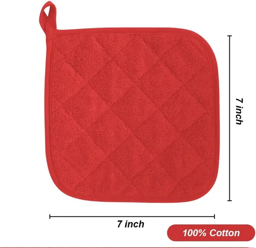 Miniatura 6 de meioro Paquete de 4 agarraderas para cocina resistentes al calor, almohadillas calientes 100% algodón, juego de soportes acolchados para ollas Rojo