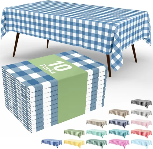 Miniatura 37 de Smiry Paquete de 3 Manteles Desechables de Cuadros Gingham Color Caqui - 54" x 72" Mantel de Plástico de Servicio Pesado, Cubiertas de Mesa