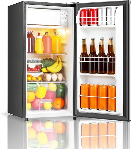 Miniatura 8 de Saeoola - Mini refrigerador con congelador, puerta única de 3.1 pies cúbicos, mini refrigerador compacto, luz LED, termostato ajustable, estantes