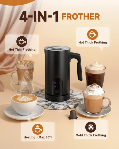 Miniatura 3 de Espumador de leche eléctrico, espumador de leche automático 4 en 1 y vaporizador de 11.8 onzas, máquina de espuma fría y caliente, calentador