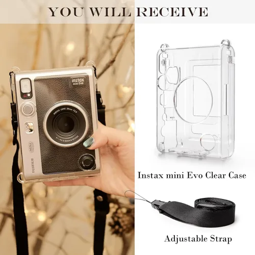 Miniatura 7 de Rieibi Funda protectora transparente para cámara instantánea Fujifilm Instax Mini Evo, funda rígida con correa para el hombro