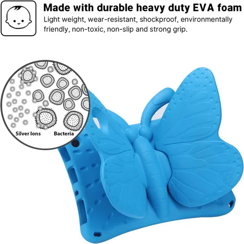 Miniatura 62 de FW Fire 7 - Funda para tablet para niños, Amazon Fire 7 2022, funda de mariposa con luz de atril, EVA, protección contra caídas, resistente, a