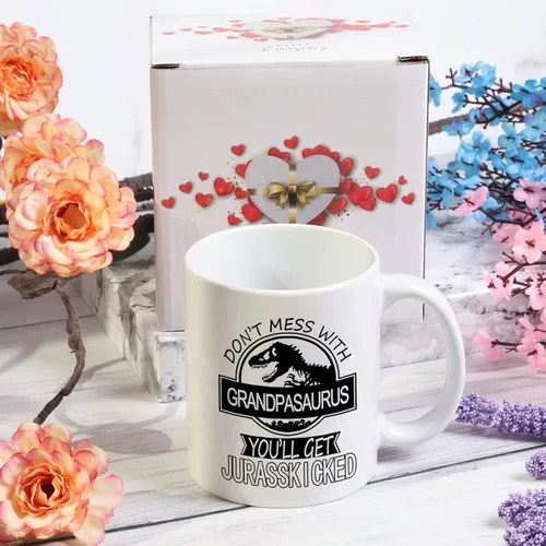Miniatura 7 de Taza de café de 11 onzas con texto en inglés «Don't Mess With Grandpasaurus You'll Get Jurasskicked» para cumpleaños, día del padre, regalos