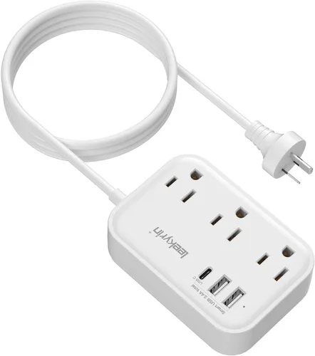 Miniatura 13 de Adaptador de enchufe de viaje europeo, regleta de corriente de EE. UU. a Reino Unido Europa para UE/RU/EE. UU. con USB C, 3 puertos USB 3 tomas