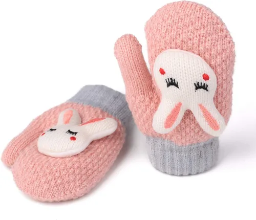 Miniatura 3 de Flammi - 2 pares de mitones para bebés, niños y niñas, forro de sherpa de invierno, guantes de punto cálido, guantes de dibujos animados para niños