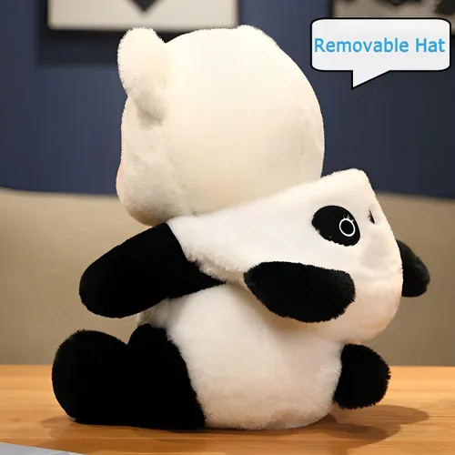 Miniatura 3 de Oso de Peluche de Dibujos Animados con Ropa Cruzada, Oso de Peluche Lindo con Gorra de Stitch Removible (Panda Negro, 27.9 cm / 0.23 kg)
