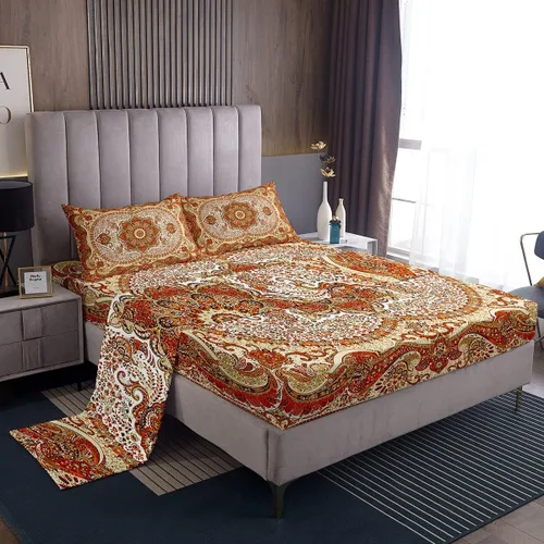 Miniatura 29 de Erosebridal Juego de sábanas y fundas de almohada vintage con estampado floral oriental para niños pequeños, juego de sábanas de medallón persa