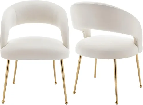 Miniatura 13 de Juego de 2 sillas de comedor modernas, tapizadas de terciopelo con patas doradas y respaldo hueco, reposabrazos copetudos para sala de estar, Verde