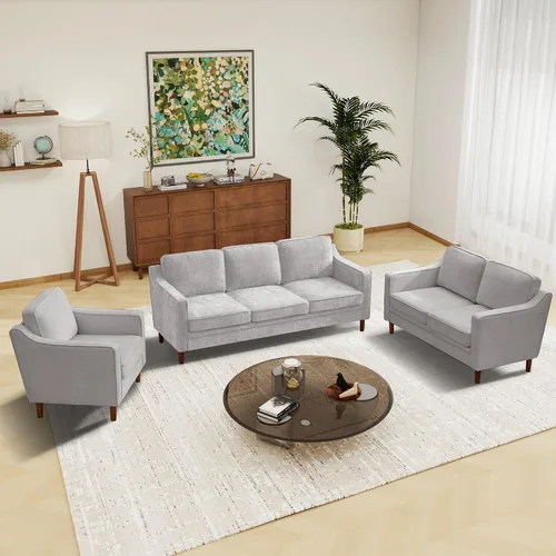 Miniatura 19 de Conjuntos de muebles para sala de estar Kingfun, sofá de 3 plazas y sofá biplaza, juego de sofá de estilo moderno de mediados de siglo, sofá de Piel
