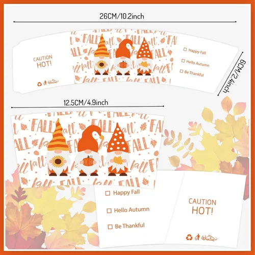 Miniatura 2 de Whaline Paquete de 60 fundas para tazas de té de café de Acción de Gracias, color naranja otoño, patrón simple, funda de papel, desechable para taza
