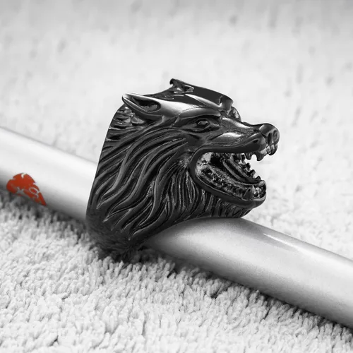 Miniatura 3 de Anillo de Fenrir de lobo nórdico, regalo vikingo para hombre, acero inoxidable, color plateado y negro, gran protección de amuletos, joyería pagana
