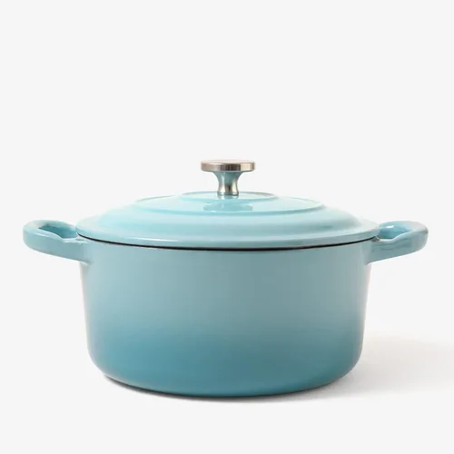 RJ Legend Horno holandés de hierro fundido pre-sazonado de 1.9 cuartos de galón con asa, esmaltado, azul