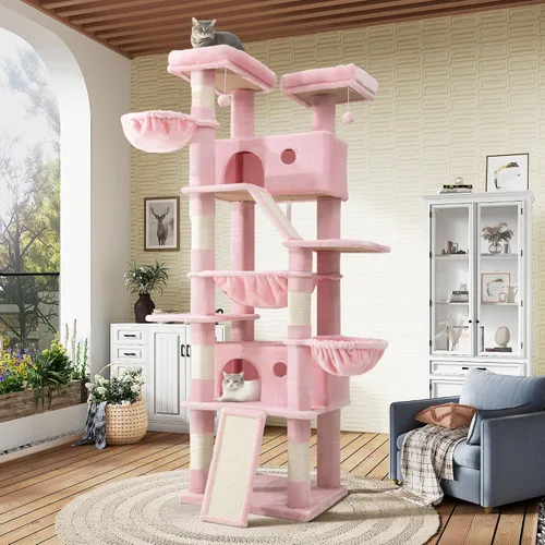 Miniatura 13 de SHA CERLIN Torre de árbol para gatos de varios niveles de 81 pulgadas de alto para gatitos de interior/muebles de condominio para gatos más grandes