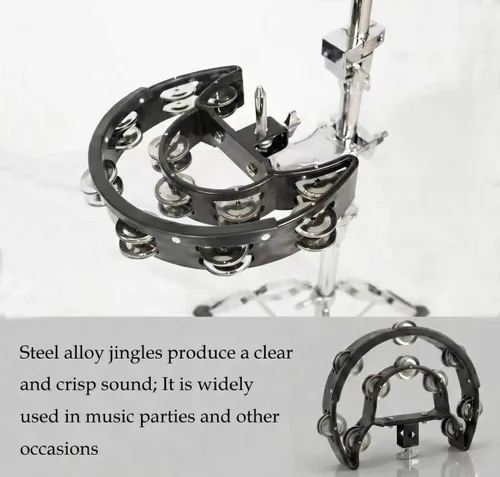 Miniatura 4 de MOONBACK Tambourine and 6 Inch Cowbell Kit, Drum Set Tambourine with Mounting Eye Bolt, Black