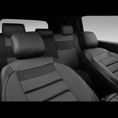 Miniatura 6 de CAR PASS Juego completo de fundas de asiento de automóvil de cuero con soporte lumbar de espuma 3D, fundas de asiento automotrices de malla de aire