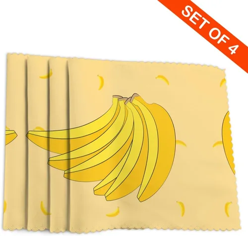 Miniatura 4 de Rectangular Placemats Set of 4, Heat Resistant Cartoon Banana Printed Kitchen Dining Table Mats