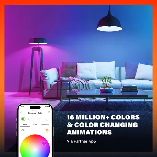 Miniatura 2 de Caveman Matter & WiFi - Bombilla LED inteligente A19, cambio de color RGBW, blanco cálido y frío sintonizable, 800 lm (equivalente a 60 W) - Alexa