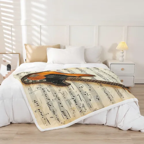 Miniatura 2 de Castle Fairy Manta de felpa para niños con estampado de guitarra, temática musical, instrumentos de bajo, manta de cama para decoración del hogar