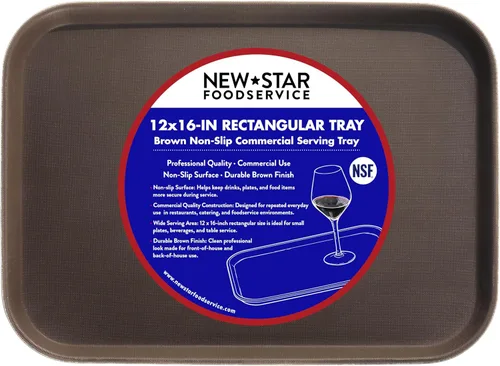 New Star Foodservice Bandeja antideslizante de grado restaurante, plástico, forro de goma, rectangular (marrón, 12 x 16 pulgadas)