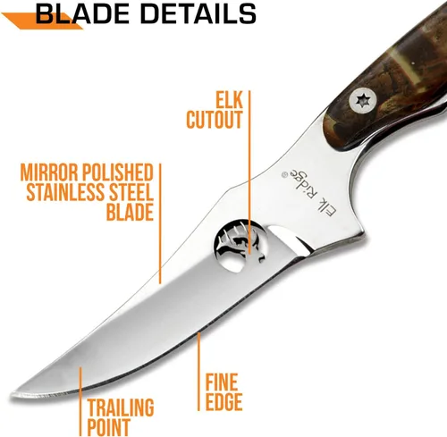 Miniatura 4 de Elk Ridge ER-059 Series Cuchillo de caza de hoja fija, hoja de borde recto, mango de madera, 7 pulgadas de longitud Marrón Pakkawood