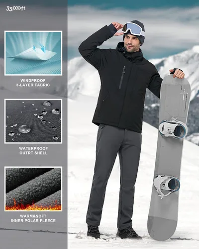 Miniatura 2 de 33,000ft Pantalones de esquí de invierno para hombre, con forro polar, cálidos, impermeables, aislados para snowboard, trabajo al aire libre