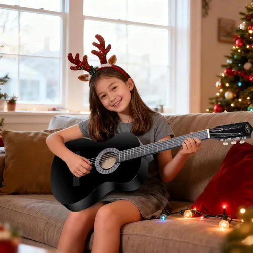 Miniatura 7 de Zeny Nueva Guitarra Acústica de 38 pulgadas para principiantes con funda para guitarra, correa, afinador y púa, Negro