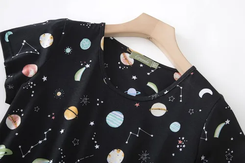 Miniatura 3 de Inadays Camisón de algodón para mujer, ropa de dormir de manga corta, camisón casual con estampado, pijama holgado y cómodo