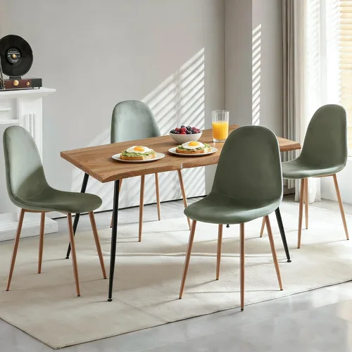 Miniatura 3 de Howtek Juego de mesa de comedor de 5 piezas, mesa de comedor rectangular moderna con 4 sillas de comedor de terciopelo, juego de mesa de cocina que