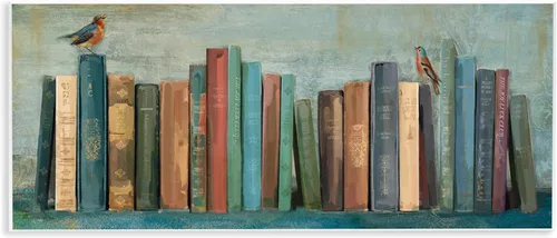 Stupell Industries Main Line Studio - Estantería de pared con diseño de libros y pájaros, 17 x 7 pulgadas, fácil de colgar y resistente, fabricada