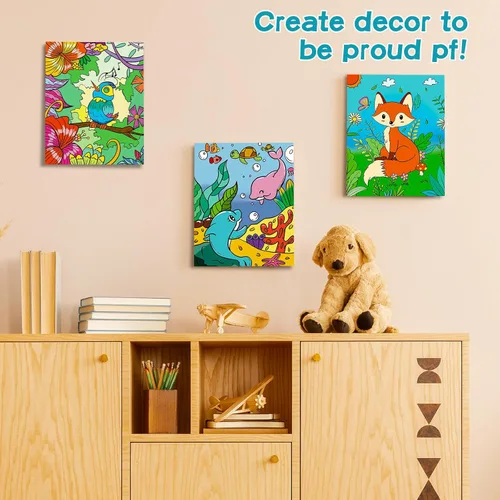 Miniatura 6 de Volmop Paquete de 3 pinturas por números para niños de 8 a 12 años, 10 x 8 pulgadas, lienzo enmarcado con 17 pinturas acrílicas y 6 pinceles Fox
