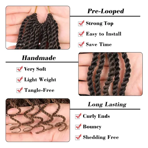 Miniatura 3 de Leeven Cabello de Ganchillo Rizado Senegalés de 12 Pulgadas, 8 Paquetes Trenzas de Ganchillo Cortas Ombre Marrón, Trenzas Havana Pequeñas #T30
