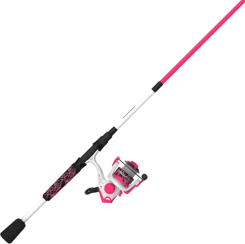 Zebco Roam - Combo de carrete giratorio y caña de pescar, varilla de fibra de vidrio, mango cómodo dividido, perilla de mango suave al tacto, Rosa