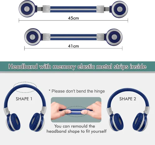 Miniatura 9 de Paquete de 2 auriculares Bluetooth SIMOLIO para adolescentes, auriculares para niños con 75 dB, 85 dB, volumen limitado de 94 dB, auriculares