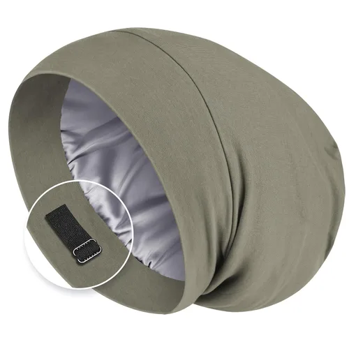 Miniatura 12 de Zenssia Gorro de pelo con forro de satén para dormir, gorro de dormir para mujeres y hombres con correa ajustable, envoltura para el cabello que