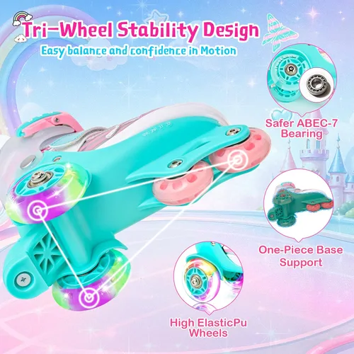 Miniatura 4 de HYKID Patines de Ruedas para Niños Pequeños, 4 Tamaños Ajustables, Iluminación Divertida, Tipo de Seguridad de Tres Puntos, Parte Superior