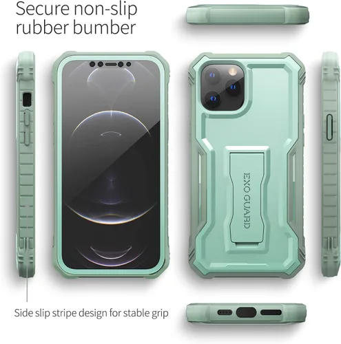Miniatura 4 de ExoGuard Compatible con iPhone 12 Pro Max, funda de goma a prueba de golpes de cuerpo completo, protector de pantalla integrado con soporte