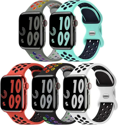 Miniatura 9 de 5 Pack de Correas Deportivas Compatibles con Apple Watch de 44mm 45mm 46mm 42mm 41mm 40mm 38mm 49mm para Hombres Mujeres, Correa de Muñeca
